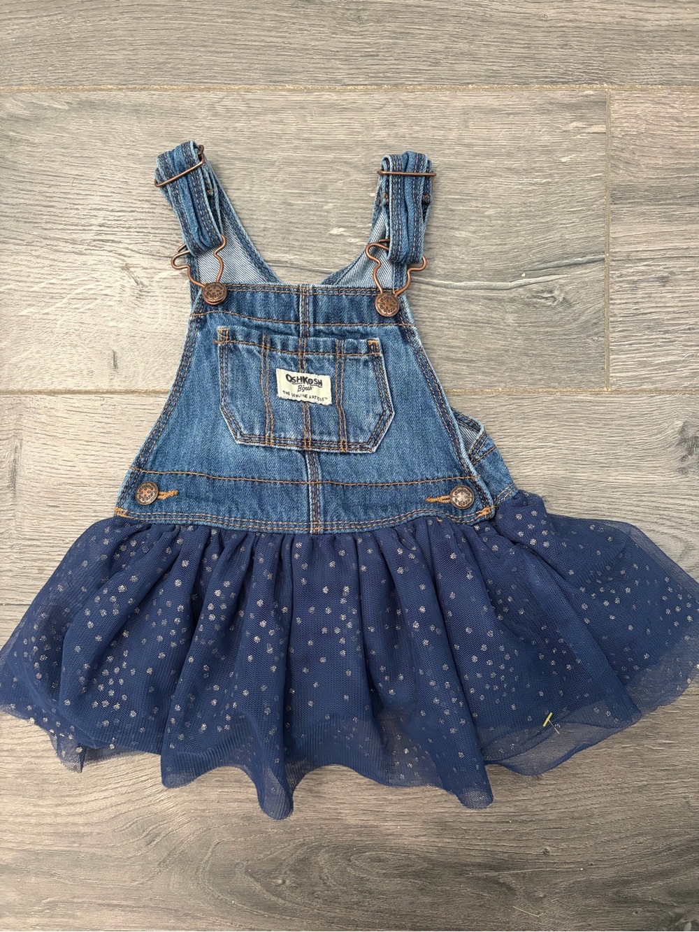 OshKosh B'gosh Denim Bib Overall Dress with Navy Sparkle Tulle